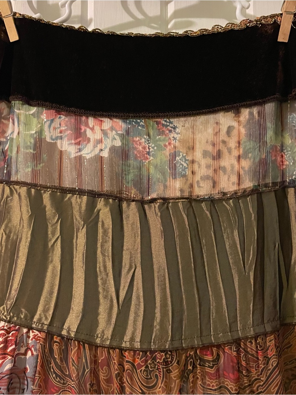Cache vintage silk/velvet patchwork maxi skirt-size 0 like new - Picture 2 of 10